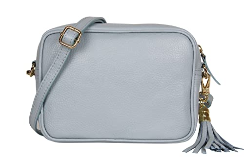 AmbraModa GLX8 - Damen Handtasche Umhängetasche Schultertasche Handytasche aus genarbtem Rindsleder (Eisblau) von AMBRA Moda