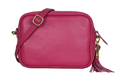 AmbraModa GLX8 - Damen Handtasche Umhängetasche Schultertasche Handytasche aus genarbtem Rindsleder (Fuchsia) von AMBRA Moda