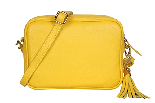 AmbraModa GLX8 - Damen Handtasche Umhängetasche Schultertasche Handytasche aus genarbtem Rindsleder (Gelb) von AMBRA Moda