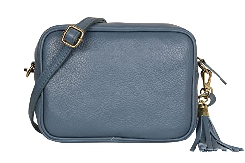 AmbraModa GLX8 - Damen Handtasche Umhängetasche Schultertasche Handytasche aus genarbtem Rindsleder (Graublau) von AMBRA Moda