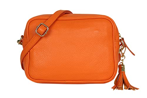 AmbraModa GLX8 - Damen Handtasche Umhängetasche Schultertasche Handytasche aus genarbtem Rindsleder (Orange) von AmbraModa