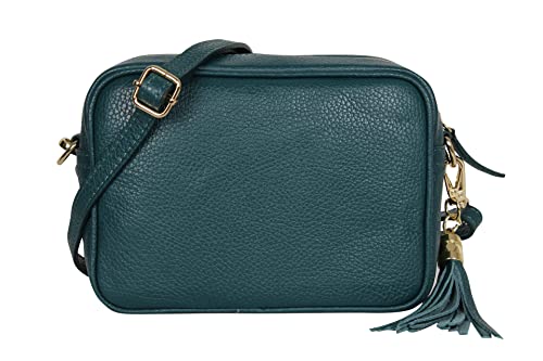 AMBRA Moda GLX8 - Damen Handtasche Umhängetasche Schultertasche Handytasche aus genarbtem Rindsleder (Petrol) von AMBRA Moda