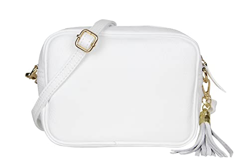 AMBRA Moda GLX8 - Damen Handtasche Umhängetasche Schultertasche Handytasche aus genarbtem Rindsleder (Weiß) von AMBRA Moda