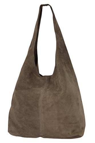 AmbraModa WLX88 - Damen Wildleder Handtasche Schultertasche Beuteltasche (Taupe) von AmbraModa