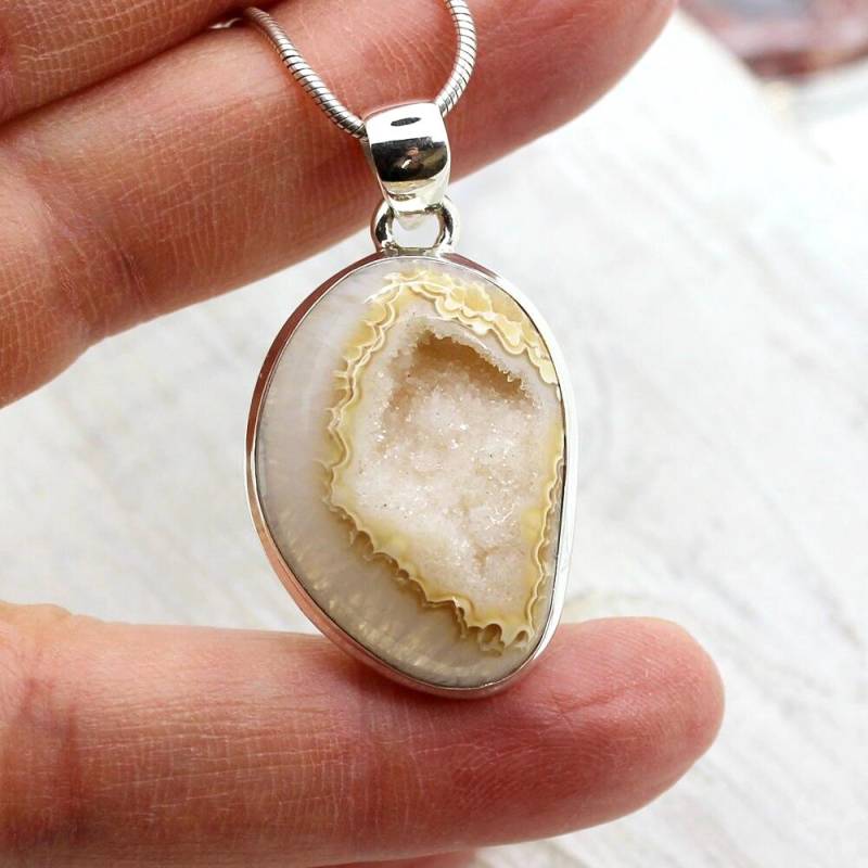 Sterling Silber Druzy Quarz Anhänger Honig Creme Stein von Ambrijoux