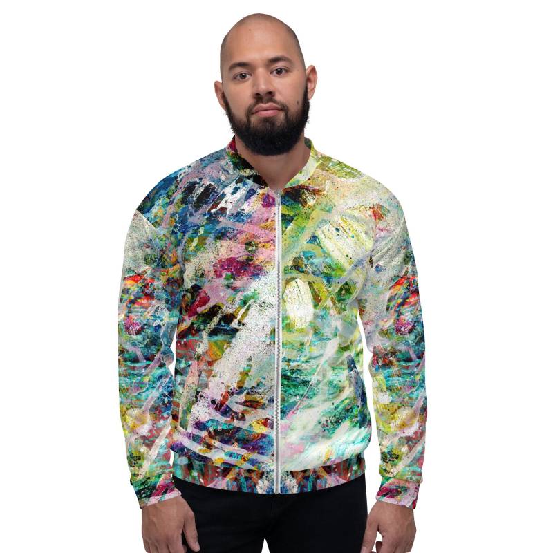Farbenfrohe Unisex Bomberjacke. Abstrakte Kunst Als Streetwear - Time To Celebrate von AmbrosiaBoris