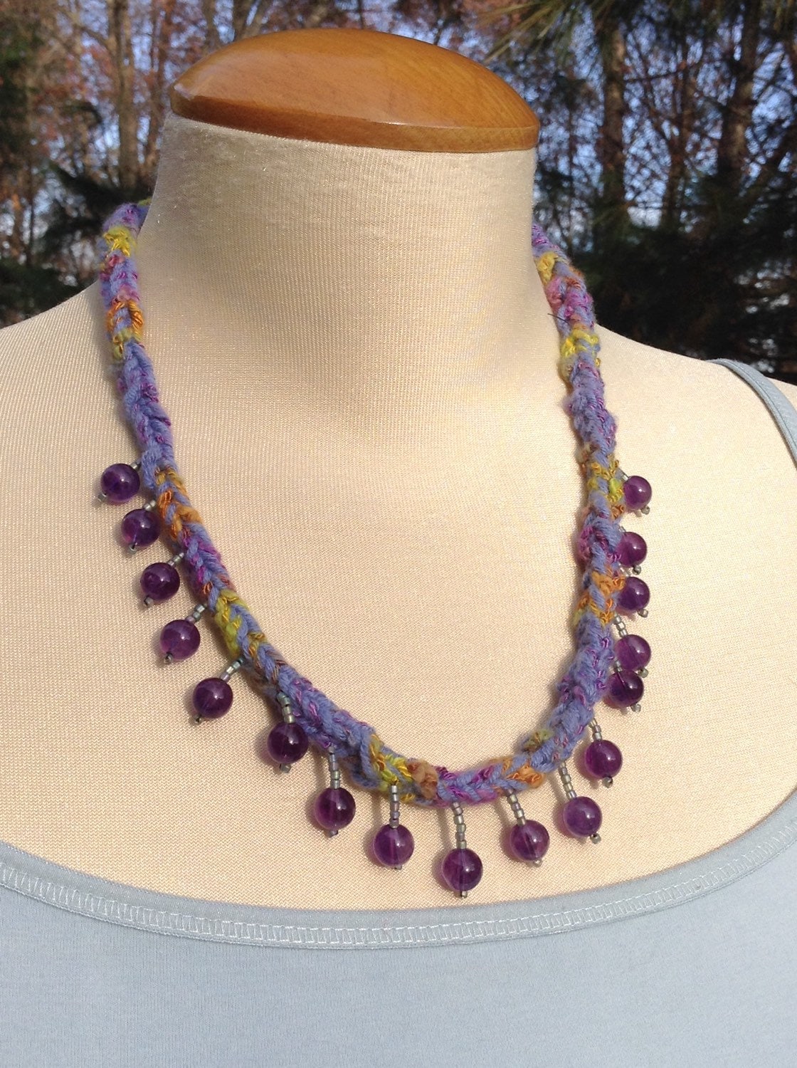 Lila Amethyst Perle Lucet Flecht Halskette Lila Amethyst Perle Lucet Flecht Halskette von AmbrosianFiberArts