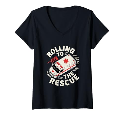 Damen Auf dem Weg zum Fahrer des Rettungswagens T-Shirt mit V-Ausschnitt Damen Auf dem Weg zum Fahrer des Rettungswagens T-Shirt mit V-Ausschnitt von Ambulance Driver Emergency Driving Professional