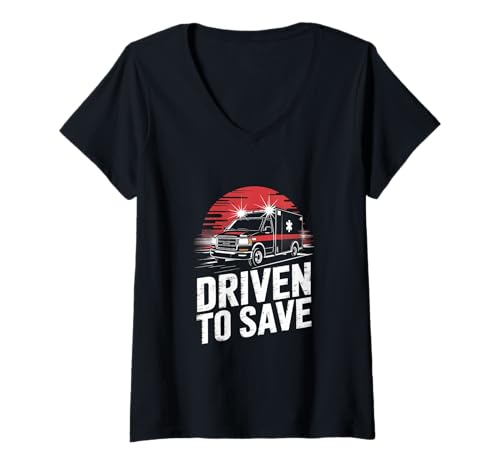 Damen Getrieben, um den Krankenwagenfahrer zu retten T-Shirt mit V-Ausschnitt Damen Getrieben, um den Krankenwagenfahrer zu retten T-Shirt mit V-Ausschnitt von Ambulance Driver Emergency Driving Professional