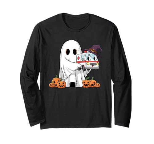 Lustiger Geist Krankenwagen Kürbis Halloween Kinder Herren Damen Langarmshirt von Ambulance Lovers Cute Halloween Outfits Boy Girl