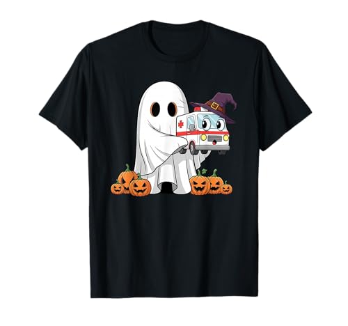 Lustiger Geist Krankenwagen Kürbis Halloween Kinder Herren Damen T-Shirt von Ambulance Lovers Cute Halloween Outfits Boy Girl
