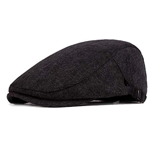 Fasbys Herren Schiebermütze Ivy Gatsby Cabbie Cap Baumwolle Driving Duckbill Baskenmütze Hut Verstellbare Ballonmütze Flat Cap (A-Black) von Fasbys