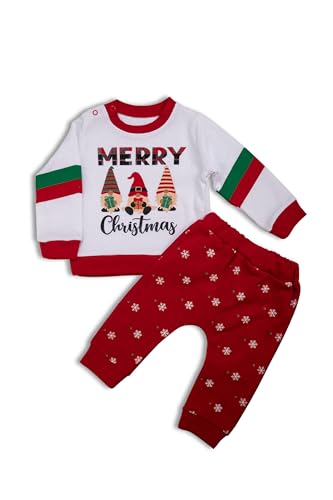Amdrabola Weihnachts Baby Set, Unisex, Frohe Weihnachten, 2pc Sets, Langarm, Tracksuit, Strampler Pyjama 112, 12-18 Monate von Amdrabola