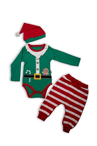 Amdrabola Weihnachts Baby Set, Unisex, Frohe Weihnachten, Langarm, Bodys Outfit, Strampler Pyjama 114, Snapsuit 114 12-18 Monate von Amdrabola