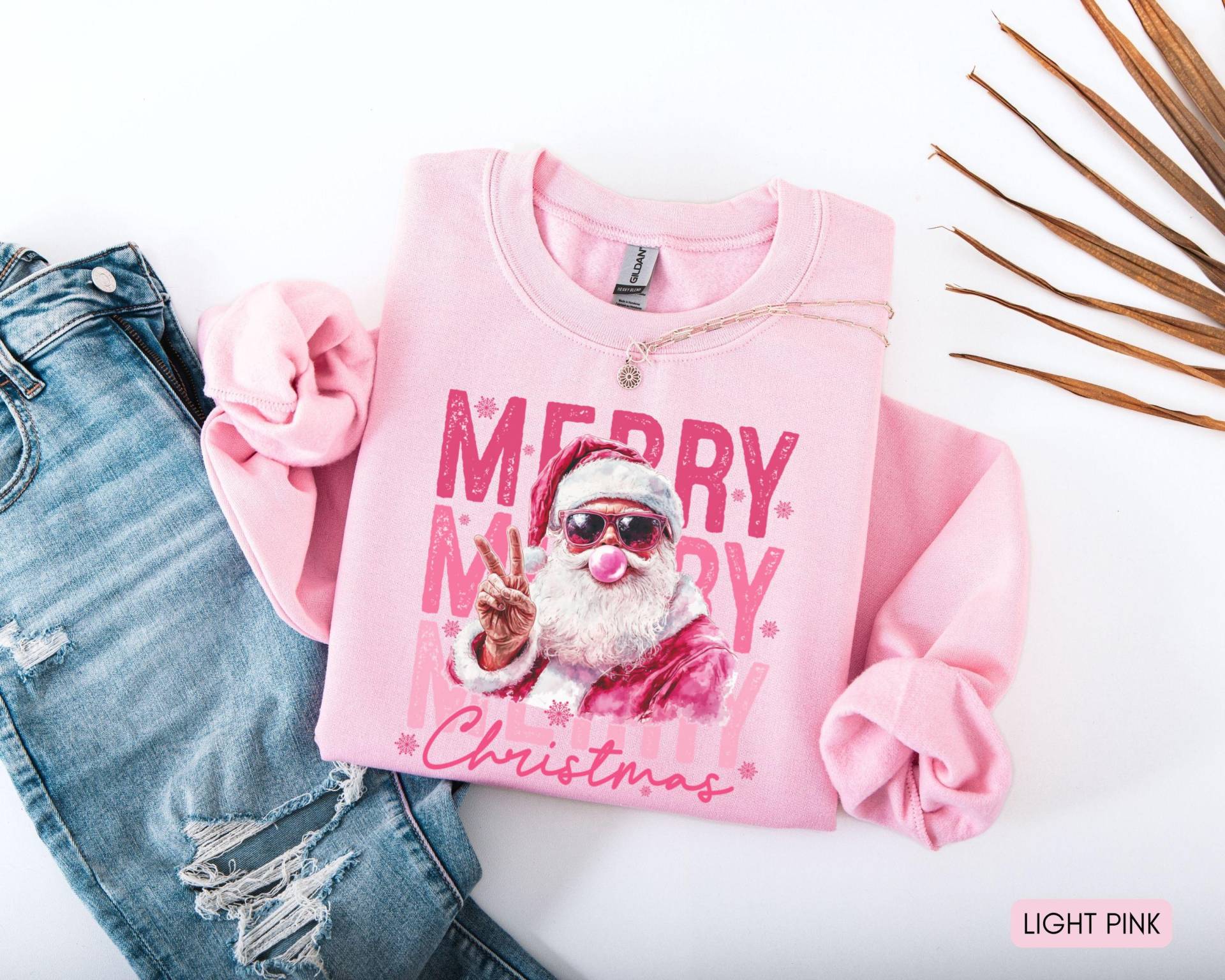 Rosa Weihnachtsmann Sweatshirt, Retro Weihnachts-Sweatshirt Für Frauen, Weihnachten Familien Vintage, Lustiges Weihnachtsgeschenk von AmeCollectiveStudio