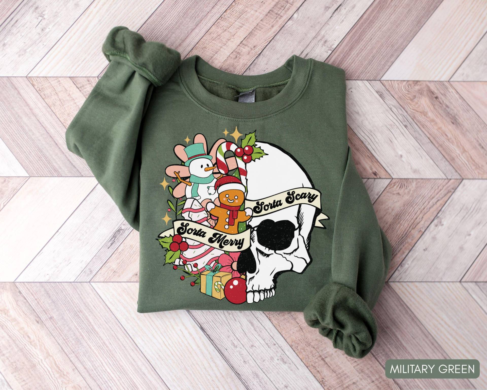 Weihnachten Schädel Sweatshirt, Skelett Pullover, Urlaub Weihnachtslichter Sweatshirt von AmeCollectiveStudio