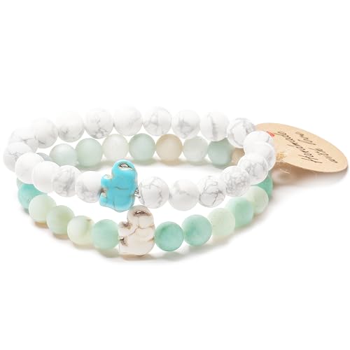 Amejew 8 mm große Meeresschildkröten-Perlenarmbänder Naturstein elastisches Freundschaftsarmband für Damen und Herren, 8mm, Stein, Amazonit von Amejew