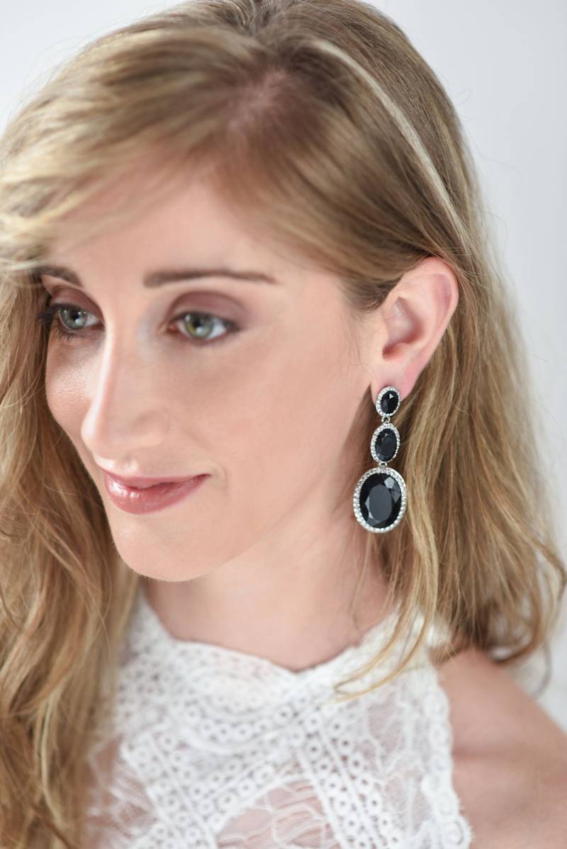 Schwarz Silber Brauts Ohrringe Kristall Strass Braut Schwarz Geschenk Mode Womeens Set von AmeliBridalSpeciaDay