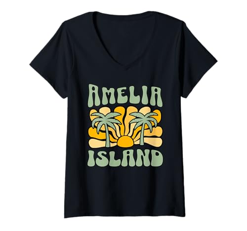 Damen Insel Amelia T-Shirt mit V-Ausschnitt Damen Insel Amelia T-Shirt mit V-Ausschnitt von Amelia Island Beach Florida Surfing Surf Ocean USA