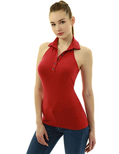 AmélieBoutik Ärmellose Bluse mit Neckholder-Kragen und Henley-Knöpfen - Rot - Mittel von AmélieBoutik