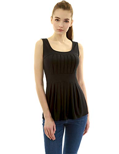 AmélieBoutik Damen Bluse, U-Ausschnitt, plissiert, ärmellos - Schwarz - Klein von AmélieBoutik