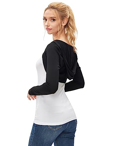 AmélieBoutik Damen-Bolero, schmale Passform, leicht, mit Kapuze, vorne offen, langärmelig, bauchfrei, Schwarz, Groß von AmélieBoutik