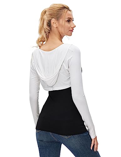 AmélieBoutik Damen Bolero mit Kapuze, vorne offen, lange Ärmel, Cropped-Cardigan, Elfenbein, Weiß, X-Klein von AmélieBoutik