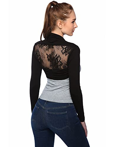 AmélieBoutik Damen Bolero mit Spitze hinten Cropped Cardigan Shrug, Schwarz, X-Groß von AmélieBoutik