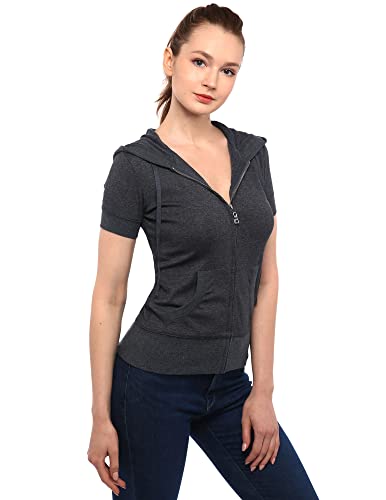 AmélieBoutik Damen-Kapuzenpullover aus Baumwoll-Mischgewebe, mit Reißverschluss, Kängurutasche, kurzärmelig, Dunkel_Grau, S AmélieBoutik Damen-Kapuzenpullover aus Baumwoll-Mischgewebe, mit Reißverschluss, Kängurutasche, kurzärmelig, Dunkel_Grau, S von AmélieBoutik