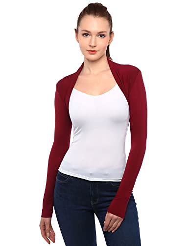 AmélieBoutik Damen Langarm Bolero Shrug Cropped Open Front Cardigan Jacke, burgunderfarben, Mittel von AmélieBoutik