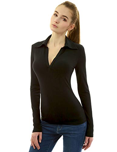 AmélieBoutik Damen Poloshirt V-Ausschnitt Langarm - Schwarz - Mittel AmélieBoutik Damen Poloshirt V-Ausschnitt Langarm - Schwarz - Mittel von AmélieBoutik