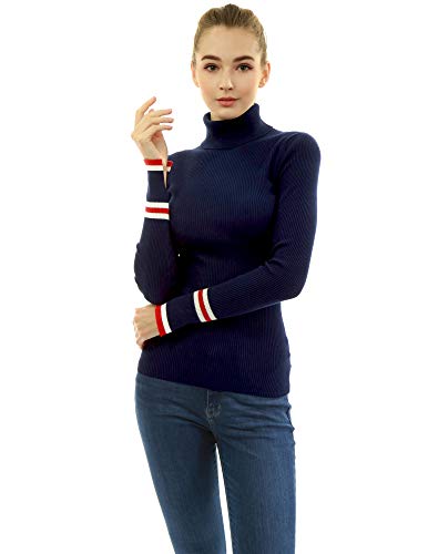 AmélieBoutik Damen-Pullover, langärmelig, gestreift, geteilte Manschetten - Blau - Groß von AmélieBoutik