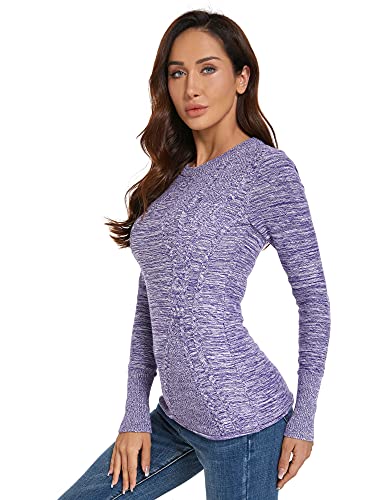 AmélieBoutik Damen Pullover aus Baumwoll-Mischgewebe, Rundhalsausschnitt, lange Ärmel, Zopfmuster, erikaviolett, X-Klein von AmélieBoutik