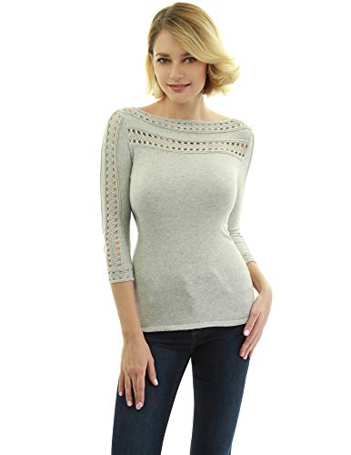 AmélieBoutik Damen Pullover mit Boatneck und Ösen, 3/4-Ärmel - Grau - Mittel von AmélieBoutik