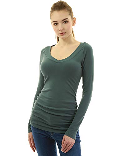 AmélieBoutik Damen Raglan V-Ausschnitt geraffte Seiten - Grün - X-Groß von AmélieBoutik