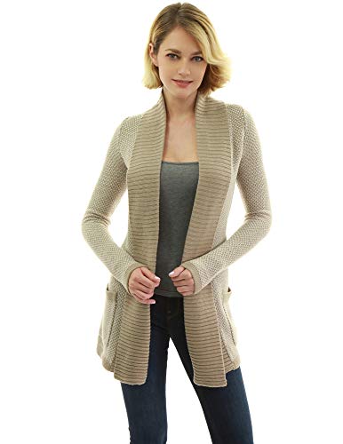 AmélieBoutik Damen Strickjacke mit offener Vorderseite - Beige - Groß von AmélieBoutik