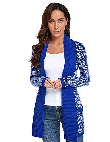 AmélieBoutik Damen-Strickjacke mit offener Vorderseite und langen Ärmeln, meliert, blau/weiß, Mittel von AmélieBoutik