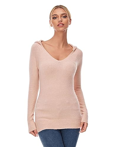 AmélieBoutik Damen Strickpullover mit Kapuze und V-Ausschnitt, Raglan-Langarm-Pullover, Pink, Mittel von AmélieBoutik