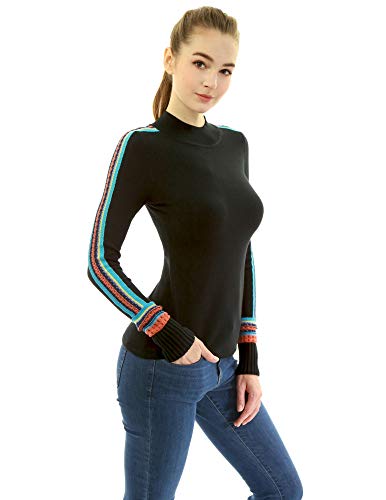 AmélieBoutik Damen Strickpullover mit Stehkragen, Fair Isle Trim - Schwarz - Groß von AmélieBoutik