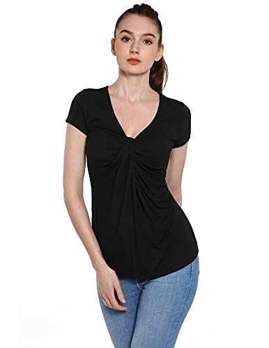 AmélieBoutik Damen-T-Shirt, V-Ausschnitt, gedrehter Knoten, vorne lässig, kurzärmelig, Schwarz, Mittel AmélieBoutik Damen-T-Shirt, V-Ausschnitt, gedrehter Knoten, vorne lässig, kurzärmelig, Schwarz, Mittel von AmélieBoutik