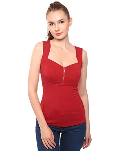 AmélieBoutik Damen-Tanktop mit Reißverschluss vorne, Empire-Taille, V-Ausschnitt, rot, Klein von AmélieBoutik