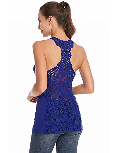 AmélieBoutik Damen-Tanktop mit U-Ausschnitt, gehäkelte Spitze, Racerback, ärmellos, Blau, X-Groß von AmélieBoutik