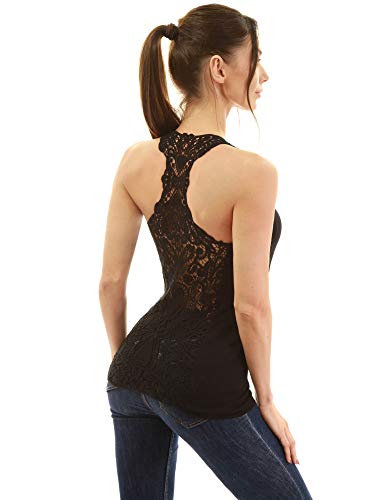 AmélieBoutik Damen-Tanktop mit U-Ausschnitt, gehäkelte Spitze, Racerback, ärmellos, Schwarz, Mittel von AmélieBoutik