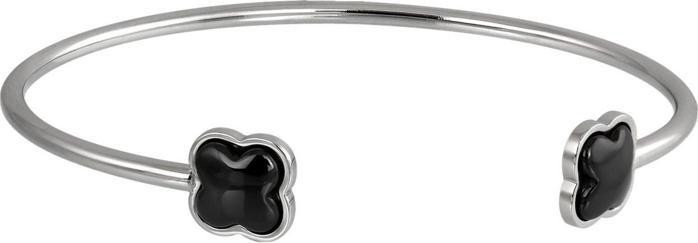 Amello Armreif Amello Kleeblatt Armreifen silber schwarz (Armreif), Armreifen für Damen Edelstahl (Stainless Steel) von Amello