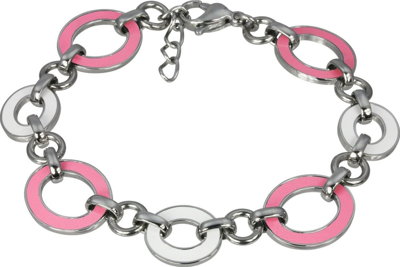 Amello Edelstahlarmband Amello Oval Armband rosa weiß Damen (Armband), Armband (Oval) ca. 18cm + 2cm Verlängerung, Edelstahl (Stainless Steel von Amello