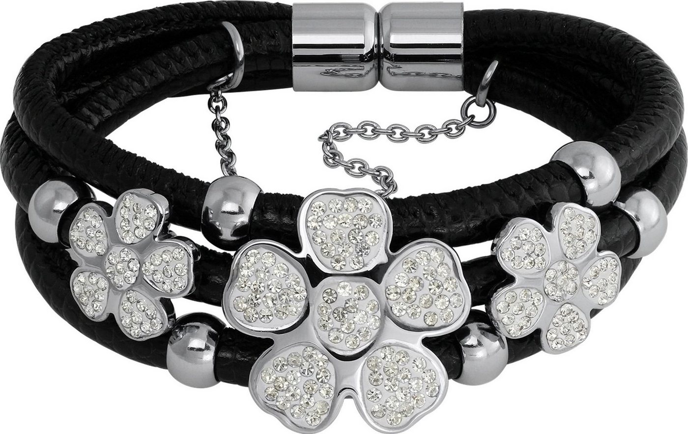 Amello Edelstahlarmband Amello Zirkonia Blüte Armband schwarz (Armband), Damen Armband (Blüte) Edelstahl (Stainless Steel), Farbe: schwarz, sil von Amello