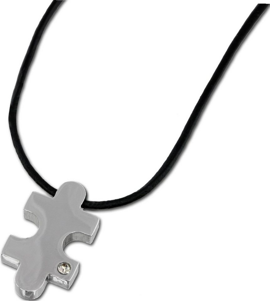 Amello Edelstahlkette Amello Puzzle Halskette silber glitzer (Halskette), Damen-Halskette (Puzzle) ca. 50cm + 5cm Verlängerung, Edelstahl (Stain von Amello