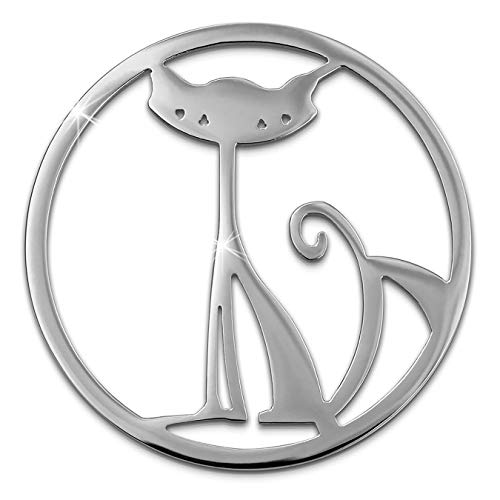 Amello Katze Coinsschmuck silber 30 mm Einleger Damen Coin Edelstahl ESC531J Edelstahl Coin von Amello