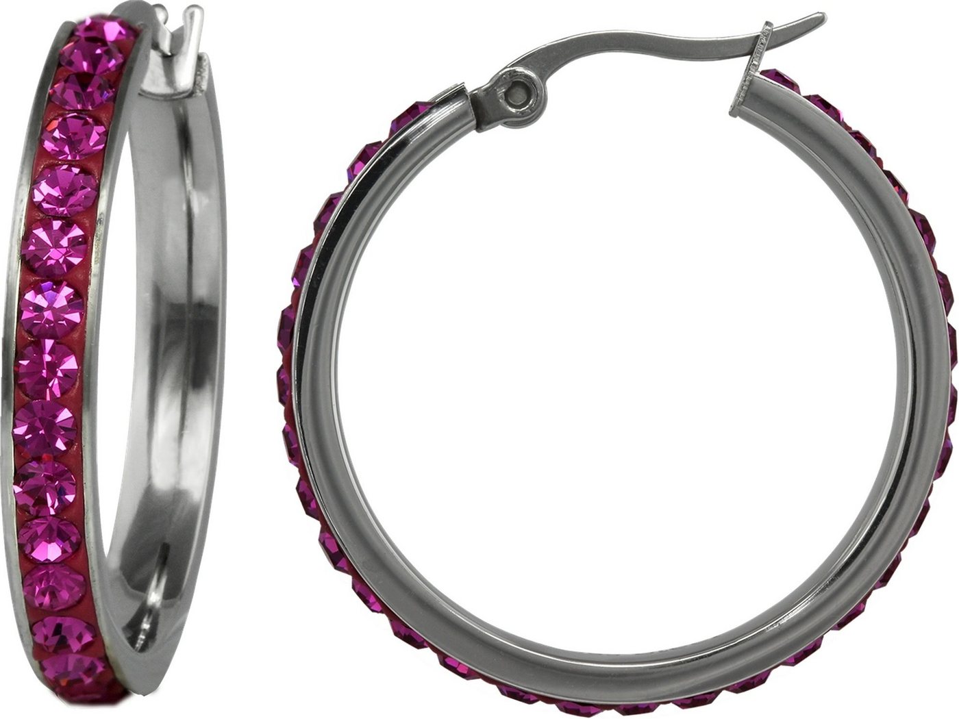 Amello Paar Creolen Amello Ohrringe Edelstahl Creolen 30mm (Creolen), Damen Creolen Edelstahl (Stainless Steel), silberfarben, pink, fuchsia von Amello