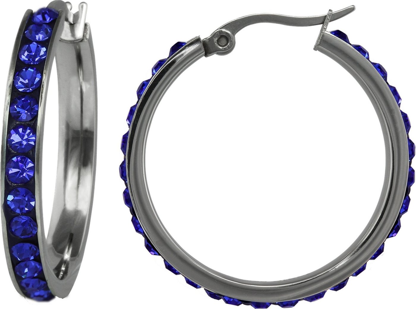 Amello Paar Creolen Amello Ohrringe Edelstahl Creolen 30mm (Creolen), Damen Creolen aus Edelstahl (Stainless Steel), silberfarben, blau von Amello